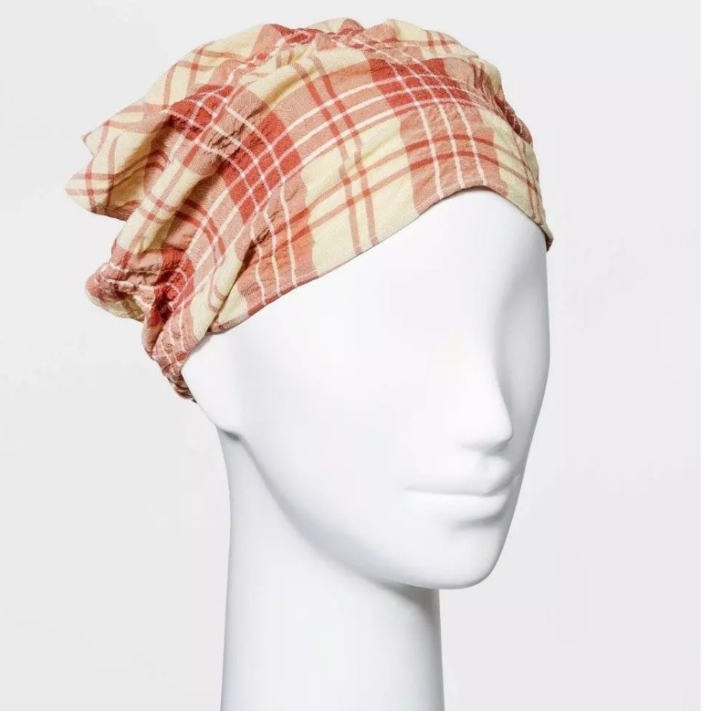 Wild Fable Orange & Beige Plaid Hair Headscarf Elastic Band